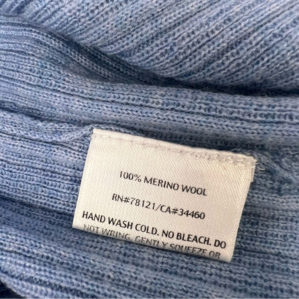 Eileen Fisher Cardigan Sweater Womens PM Blue Merino Wool Ribbed Open Front - Picture 8 of 10